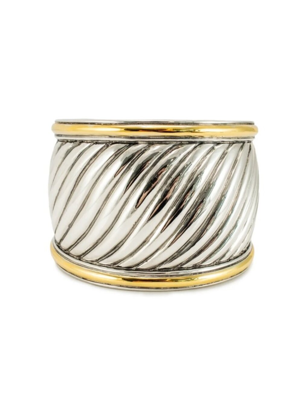 David Yurman Thoroughbred Wide Cuff Bracelet 925 18K Gold Excellent